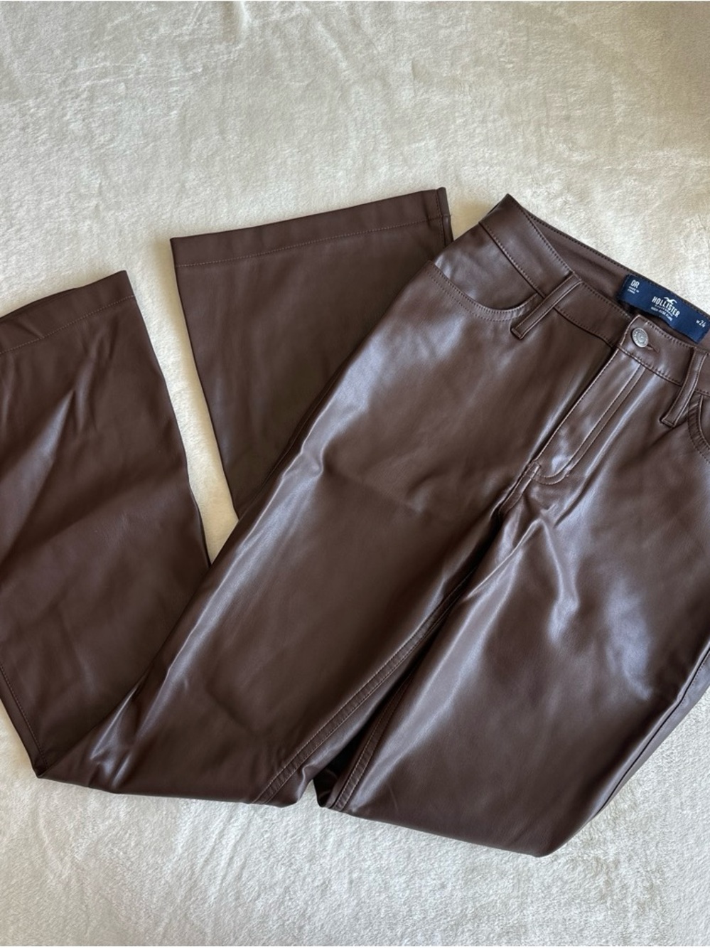 Hollister Brown Faux-Leather Wide-Leg Pants